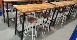 1 X WOODEN TOP TABLE WITH 4 X BAR STOOL CHAIRS - SIZE 110CM X 50CM X 167CM