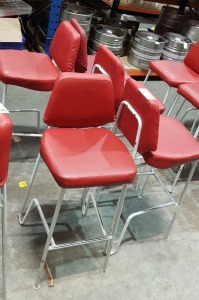 5 X RED CUSHIONED BAR STOOLS