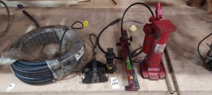 MIXED LOT TO INCLUDE - 1X POWERRAM HEAVY DUTY JACK WITH 10000 PSI HAND PUMP ATTACHMENT - MN-HA700 - BRAND NEW FULL ROLL AIR PIPE MAX PRESSURE 20 BAR - 1X MANUAL CAR JACK