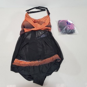 20 X BRAND NEW WOMAN 2 PIECE TANKINI SWIM / BEACH WEAR - IN SIZES TO INCLUDE XL / XXL ETC - IN ORANGE AND BLACK / 3 X PINK AND BLACK