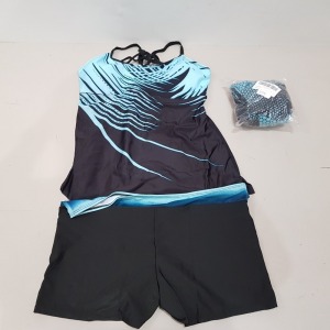 17 X BRAND NEW WOMAN 2 PIECE TANKINI SWIM / BEACH WEAR - IN SIZES TO INCLUDE XL / 2XL / ETC - ALL IN BLUE AND BLACK