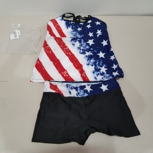 20 X BRAND NEW WOMAN 2 PIECE TANKINI SWIM / BEACH WEAR - IN SIZES TO INCLUDE S/ M / L / XL ETC - ALL IN USA PRINT