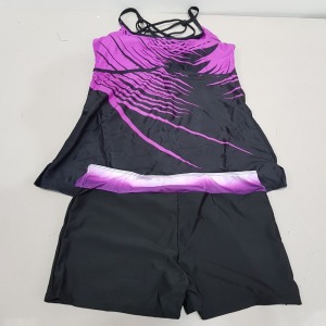 20 X BRAND NEW WOMAN 2 PIECE TANKINI SWIM / BEACH WEAR - IN SIZES TO INCLUDE S / 3 XL / L / 5 XL ETC - ALL IN PURPLE AND BLACK