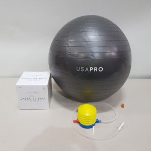 60 X BRAND NEW USA PRO EXERCISE BALL - INCLUDES PUMP - ALL IN SIZE 65 CM - RRP £ 15.99 EACH - IN 5 BOXES