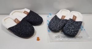 20 X BRAND NEW AGAINCARE MENS FLUFFY SLIPPERS - ALL IN BLACK AND BLACK AND WHITE - IN SIZES UK 9 - 10 / 10 - 11 - IN 2 TRAYS NOT INCLUDED