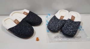 20 X BRAND NEW AGAINCARE MENS FLUFFY SLIPPERS - ALL IN BLACK AND BLACK AND WHITE - IN SIZES UK 9 - 10 / 10 - 11 - IN 2 TRAYS NOT INCLUDED