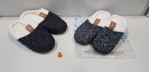 20 X BRAND NEW AGAINCARE MENS FLUFFY SLIPPERS - ALL IN BLACK AND BLACK AND WHITE - IN SIZES UK 7- 8 / 9 - 10 - IN 2 TRAYS NOT INCLUDED