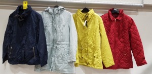 10 X BRAND NEW MIXED WOMANS JACKET / COAT LOT CONTAINING BONMARCHE WOMANS TEAL COATS IN SIZE UK 14 / 18 / 24 RRP £ 45/ BONMARCHE WOMANS MUSTARD JACKET IN SIZE UK 18 RRP £ 40 / BONMARCHE WOMANS NAVY JACKET IN SIZE UK 18 RRP 40 - ETC