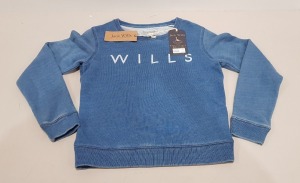 15 X BRAND NEW JACK WILLS BLUE PULBOROUGH SWEATSHIRTS - IN BLUE ALL IN SIZE UK 8 - RRP £ 54.50 PP