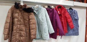 10 X BRAND NEW MIXED WOMANS JACKET / COATS LOT CONTAINING CARMEL AND BONMARCHE - IN VARIOUS SIZES AND COLOURS TO INCLUDE TEAL / BROWN / NAVY / ETC ( PLEASE NOTE - DELABELED SO SIZES UNKNOWN )