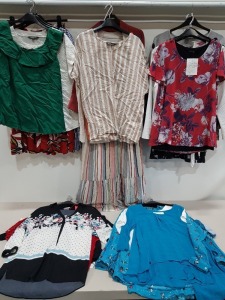 50 PIECE BRAND NEW MIXED WOMANS CLOTHING LOT TO INCLUDE DRESSES / T-SHIRTS / BLOUSES / CARDIGANS ETC -ALL IN VARIOUS STYLES COLOURS AND SIZES ( PLEASE NOTE THIS IS ALL BRAND NEW BUT FACTORY SAMPLES FOR APPROVAL