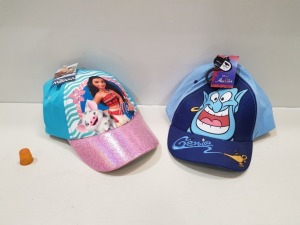 60 X BRAND NEW KIDS DISNEY HATS IN 2 STYLES TO INCLUDE ALADDIN AND MOANA (ALL IN SIZE 1-3 YEARS)