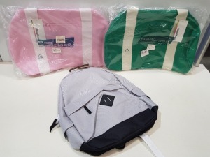 10 X BRAND NEW BAG BASE BAGS IN VARIOUS COLOURS TO INCLUDE GREEN-OFFWHITE, PINK-WHITE, GREY