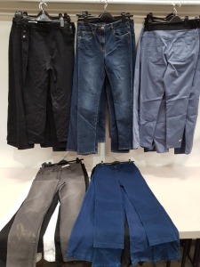 50 X BRAND NEW PANTS AND JEANS LOT IN VARIOUS COLOURS TO INCLUDE BLACK, BLUE, WHITE, NAVY IN VARIOUS SIZES