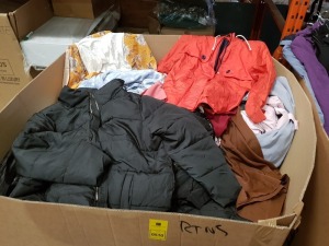 300 + PALLET BOX OF WOMANS MIXED CLOTHING TO INCLUDE JEANS / DRESSES / BRIEFS / KNITTED SWEATERS / JACKETS / T-SHIRTS / CARDIGANS / BRAS ETC - ( PLEASE NOTE ALL CUSTOMER RETURNS / SLIGHT FAULTS ) IN 1 FULL PALLET BOX