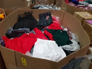 300 + BRAND NEW MIXED KIDS SCHOOLWEAR LOT CONTAINING WINTERBOTTOMS / GEEJAY / UNBRANDED - V-NECK AND CREW / NECK JUMPERS / JOGGERS / SKIRTS / VESTS - ALL IN VARIOUS SIZES AND COLOURS ( 1 FULL PALLET BOX )