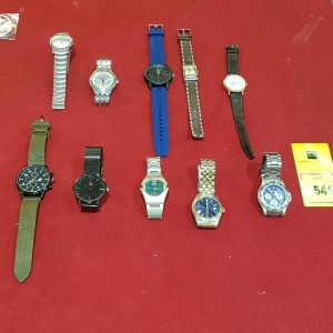 10 PIECE MIXED WATCH LOT CONTAINING 1 X ELLESEE ITALIA WATCH / 2 X SEKONDA WATCHES / 1 X EVROS WATCH / 1 X LORUS WATCH / 1 X DWC WATCH (PLEASE NOTE MOST NEED BATTERYS TO WORK )