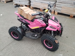 1 X RAMPAGE EXTREME ELECTRIC QUAD BIKE - IN PINK - IN 1 SEALED BOX ( PLEASE NOTE THIS STOCK IS PRE 2018 AND BATTERIES SUPPLIED WILL NOT CHARGE - NEW BATTERIES WILL REQUIRE SOURCING BY CUSTOMER ) - BOX SIZE 56 KG - 99.5 X 58 X 42 CM )