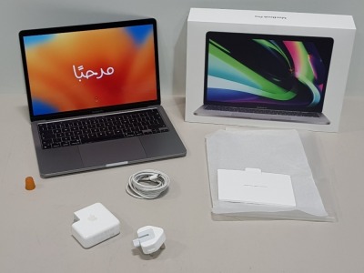 1 X APPLE MACBOOK PRO M1 - 8 CPU - 8 GPU - 8GB MEMORY - 256GB SSD / INCLUDES USB-C POWER ADAPTOR - USB-C CHARGE CABLE - IN ORIGINAL BOX - ALL DATA WIPED ( MODEL : A2338 ) ( SERIAL : FVFDK33KQ05D )