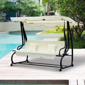 1 X BRAND NEW OUTSUNNY 2 IN 1 SWING CHAIR ( 200 L X 120 W X 164 H CM ) - IN CREAM - IN 2 BOXES