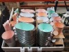 140 X BRAND NEW PREMIER GARDEN LOT CONTAINING PLANT BUCKETS / BUCKETS WITH HANDLES , SMALL WATERING CANS/ VARIOUS COLOURS PINK , GREEN , ORANGE . WHITE - ON A STACK SHELF - 2