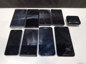 9 X MIXED SPARES PHONE LOT CONTAINING 8 X SMARTPHONES (APPLE, NOKIA, SAMSUNG) AND 1 X WIRELESS EARPODS