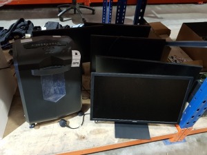 6 PIECE MIXED ELECTRONIC LOT CONTAINING 1 X BONSAII PAPER SHREDDER AND 5 X COMPUTER MONITORS TO INCLUDE SAMSUNG, ASUS AND LG