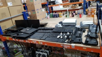 FULL BAY ELECTRONIC MIXED LOT CONTAINING 14 X PC MONITORS WITH NO STANDS (LG & SAMSUNG), 14 X KEYBOARDS, 6 X FANVIL TELEPHONES, ETC