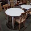 1 X BRAND NEW WHITE DROP LEAF WOODEN EXTENDABLE TABLE SET WITH TWO CHAIRS - 90CM DIAMETER - HEIGHT 75CM