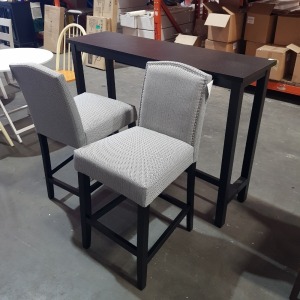 1 X BRAND NEW BAR TABLE WITH 2X BAR STOOLS TABLE SIZE - L 140CM W 40CM H 100CM