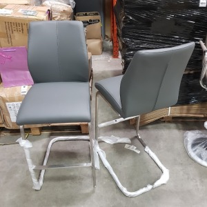 2 X BRAND NEW FAUX LEATHER ELIS GREY BAR STOOLS