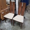 2 X BRAND NEW WALNUT FINISHED CREAM DINING CHAIRS ( PLEASE NOTE 1 CHAIR HAS SLIGHT SCUFF ON BACK REST )