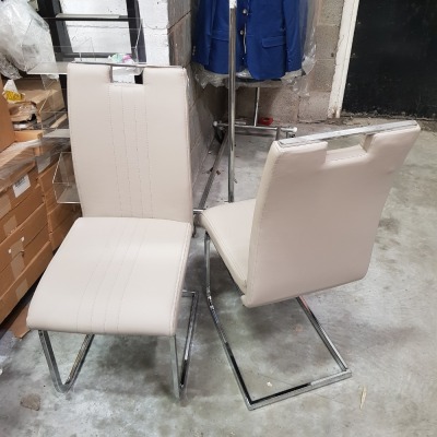 2 X BRAND NEW FAUX LEATHER CREAM DINING CHAIRS