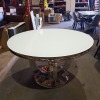 1 X BRAND NEW AND BOXED SLOANE CHROME CURVED BASE - ROUND GLASS DINING TABLE ( DIAMETER 130 CM / HEIGHT 75 CM HEIGHT ) - IN 4 BOXES -