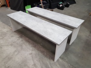 2 X BRAND NEW STONE EFFECT WOODEN BENCHES - SIZE H 45CM L 140CM W 37CM