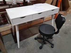 1 X BRAND NEW NEPTUNE WHITE DESK WITH 3 DRAWERS - WITH 1X BRAND NEW CHAIR