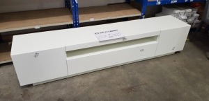 1 X BRAND NEW 3 DOOR WHITE GLOSS MDF TV CABINET SIZE L 2M H 42CM W 37CM (NOTE: IT IS NOT POSSIBLE TO PACK THIS ITEM SECURELY FOR HAULIER TRANSPORTATION & WILL NEED TO BE COLLECTED IN PERSON)