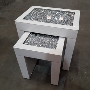 1 X BRAND NEW DIAMOND CRUSH NEST OF 2 TABLES (NOTE: IT IS NOT POSSIBLE TO PACK THIS ITEM SECURELY FOR HAULIER TRANSPORTATION & WILL NEED TO BE COLLECTED IN PERSON)