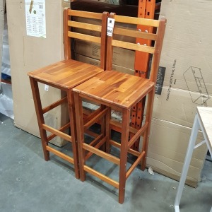 2 X BRAND NEW GARDEN CHERRY WOOD HIGH STOOLS