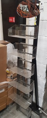 10 X BRAND NEW SPANX STANDS EACH WITH 5 CLEAR SHELFS ON 1 PALLET ( H 185 CM X W 38 CM X D 50 CM )