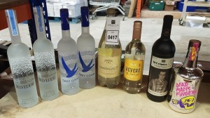 8 X BRAND NEW MIXED ALCOHOL LOT CONTAINING - 2X GREY GOOSE VODKA 700ML- 2X BELVERDE VODKA 700ML - 1X DEAD MANS FINGER RUM - 19 CRIMES WINE ETC