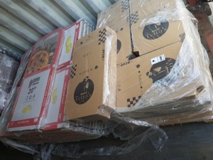 1600 BRAND NEW MIXED PIZZA BOX LOT CONTAINING - 12 INCH TETTOS BRANDED PIZZA BOXES - 20 INCH RHINO STRONG PIZZA BOXES ON 2 PALLETS