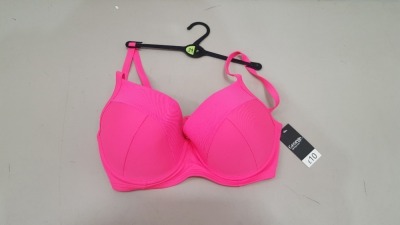 40 X BRAND NEW GEORGE PADDED SWIMWEAR BRA - IN LUMINOUS PINK - IN MIXED SIZES TO INCLUDE UK 34F / 34E / 36E - IN 2 TRAY