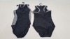 50 X BRAND NEW WORKOUT 1 PIECE SWIMSUITS ZIP UP BACK - IN BLACK AND GREY - IN MIXED SIZES TO INCLUDE UK 8 / 10 / 12