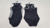 50 X BRAND NEW WORKOUT 1 PIECE SWIMSUITS ZIP UP BACK - IN BLACK AND GREY - IN MIXED SIZES TO INCLUDE UK 6 / 8 / 10 / 14