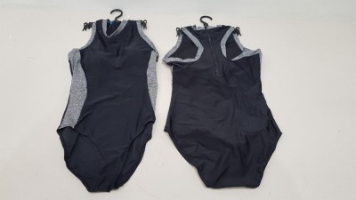 50 X BRAND NEW WORKOUT 1 PIECE SWIMSUITS ZIP UP BACK - IN BLACK AND GREY - IN MIXED SIZES TO INCLUDE UK 8 / 10 / 12