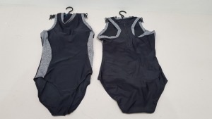 50 X BRAND NEW WORKOUT 1 PIECE SWIMSUITS ZIP UP BACK - IN BLACK AND GREY - IN SIZE UK 10