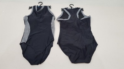 50 X BRAND NEW WORKOUT 1 PIECE SWIMSUITS ZIP UP BACK - IN BLACK AND GREY - IN MIXED SIZES UK 10 / 12