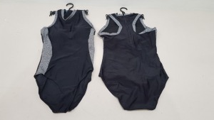 50 X BRAND NEW WORKOUT 1 PIECE SWIMSUITS ZIP UP BACK - IN BLACK AND GREY - IN MIXED SIZES UK 10 / 12