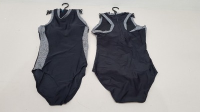 50 X BRAND NEW WORKOUT 1 PIECE SWIMSUITS ZIP UP BACK - IN BLACK AND GREY - IN MIXED SIZES UK 10 / 12